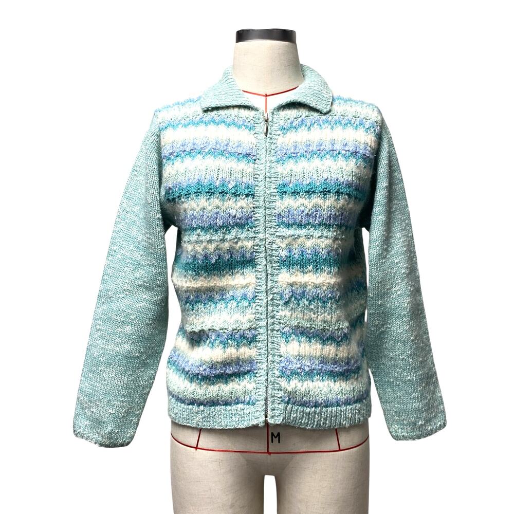 Vintage Marisa Christina Womens Size PS Pastel Blue Knit Zip Up Sweater